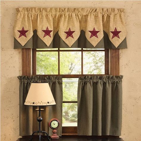 primitive curtains Cortinas Country, French Country Curtains, Country Kitchen Curtains, Primitive Curtains, Primitive Bathrooms, Bedroom Curtains, Fox Decor, Country Decorating, Country Curtains