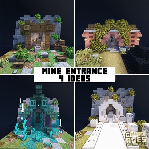 CraftAces - Minecraft Team on Instagram: “4 ideas for your Mine entrance ❤️ Comment below 🔥 . . . #minecraft #minecraftbuild #minecraftshaders #minecraftinspiration #minecraftbuilds…” Minecraft Mine Shaft Entrance Ideas, Minecraft Mine Entrances, Mining Entrance Minecraft, Minecraft Mine Entrance Design, Minecraft Mining Entrance, Minecraft Secret Entrance, Mineshaft Entrance Minecraft, Minecraft Mine Entrance Ideas, Minecraft Entrance Ideas