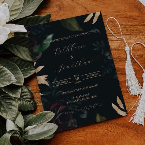 Wedding Theme Ideas Fall, Moody Modern Wedding, Modern Moody Wedding, Moody Celestial, Moody Wedding Invitations, Moody Romantic Wedding, Dark Moody Wedding, Black And Gold Invitations, Wedding Advertisement