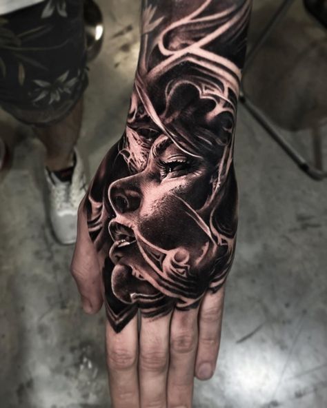 Coverup Hand Tattoos, Ronaldo Tattoo, Tattoos Realism, Medium Size Tattoos, Guitar Tattoo Design, Tattoo Style Art, Chicano Tattoos Sleeve, Inner Bicep Tattoo, Skull Sleeve Tattoos