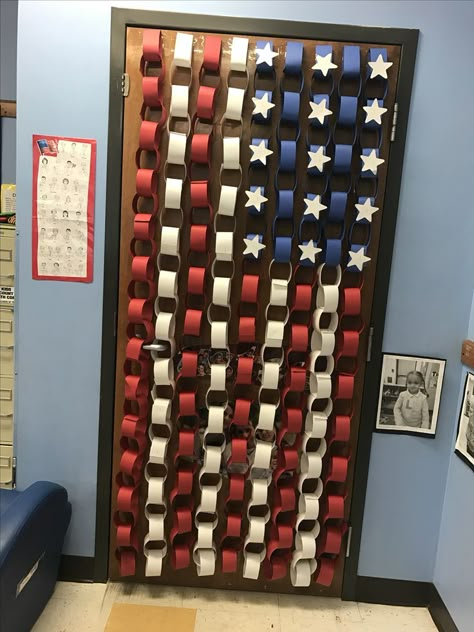 American flag classroom door decor Red White And Blue Door Decorations Classroom, Forth Of July Door Decorations Classroom, Patriotic Classroom Door, Patriotic Door Decorations Classroom, Veterans Day Classroom Door, Fourth Of July Door Decorations Daycare, Fourth Of July Classroom Door Ideas, 4th Of July Door Decorations Classroom, Veterans Day Door Decorations Classroom