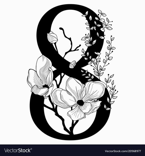 O Monogram, Number Eight, Branch Vector, Hand Drawn Floral, Plant Vector, Drawing Frames, Free Hand Drawing, Drawn Floral, Hand Drawn Logo