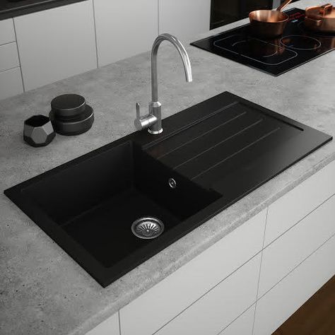 We’re all keen to do our best for the environment when it comes to buying things for our home, but that doesn’t mean we need to sacrifice performance or style. Sauber is leading the way with their eco-friendly, composite kitchen sinks to make sure we’re all reducing the footprint we leave whilst guaranteeing you a totally sublime and stylish place to wash hands or plates in your kitchen. FeaturesDurable, precision-made black compositeHeat and scratch-resistantAntibacterialEnvironmentally friendl Granite Composite Kitchen Sink, Composite Sinks, Black Kitchen Sink, Copper Taps, Kitchen Sink Design, Granite Kitchen Sinks, Black Sink, Inset Sink, Bowl Kitchen Sink