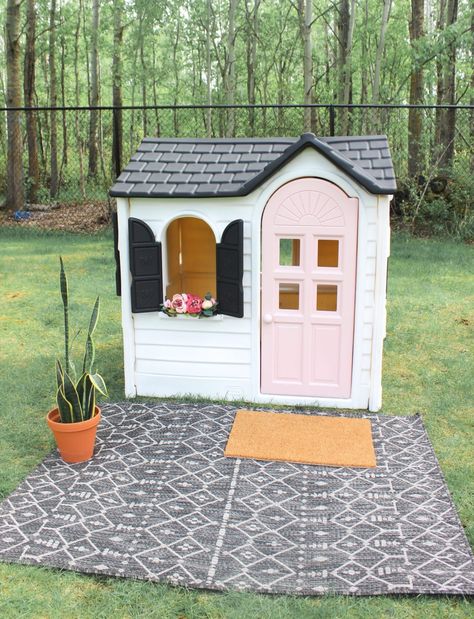 Plastic Playhouse Makeover, Little Tikes Playhouse Makeover, Painted Playhouse, Plastic Playhouse, Playhouse Makeover, Diy Playhouse, Wendy House, Metal House Numbers, Playhouse Outdoor