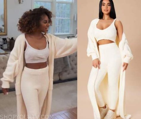 Real Housewives of Potomac: Season 7 Episode 5 Candiace's Cream Fuzzy Lounge Set Cream Lounge Set Outfit, Fuzzy Lounge Set, Lounge Set Outfit, Cream Lounge, Real Housewives Of Potomac, Airport Travel Outfits, Hit Girls, Where To Buy Clothes, Airport Travel