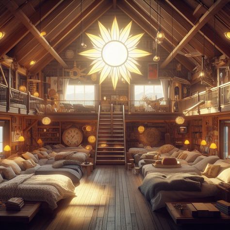 Cabin 7 Apollo Interior, Percy Jackson Room Aesthetic, Sun Bedroom Aesthetic, Aphrodite Cabin Interior, Pjo Cabins Interior Design, Cabin 7 Wallpaper, Apollo Cabin Interior, Camp Halfblood Aesthetic, Aphrodite Cabin