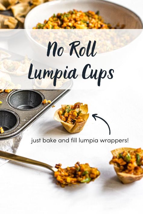 Lumpia Cups  #lumpia #filipinofood #easyappetizer #partyfood #filipinorecipe #healthyfilipinofood #lumpiacups Filipino Appetizers, Lumpia Recipe, Filipino Snacks, Big Crowd, Savory Appetizer, Just Bake, Filipino Food, Healthy Foodie, Perfect Appetizers