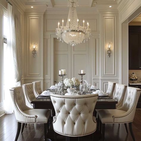 Classic Furniture Living Room, White Wall Paneling, Dining Room Furniture Design, Dining Room French, Classical Interior, Neoclassical Interior, Interior Design Your Home, White Dining Room, Elegant Dining Room