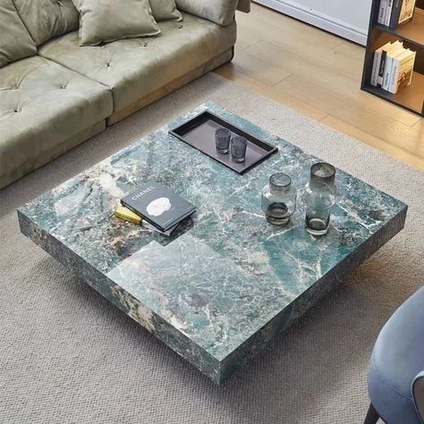 2024 New Design Sintered Stone Oversized Large Square Coffee Rock Plate End Table - AliExpress Green Marble Table Living Rooms, Square Stone Coffee Table, Green Marble Coffee Table Living Room, Grey Coffee Table Decor, Stone Coffee Table Living Room, Marble Coffe Table, Green Marble Coffee Table, Stone Top Coffee Table, Marble Coffee Table Living Room