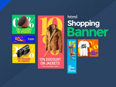 Banner design - Animated Shopping Banners by Design Studio #bannerdesign #ecommerce Online Banner Design, Promo Banner Design, Web Banner Design Inspiration, Banner Design Drawing, Animated Web Banner, Html Banner, Motion Banner, Insta Ads, Banner Animation