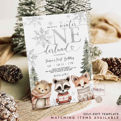 "📌 Age: ONE - First 1st Birthday 📌 Size: 5\"x7\" Front and Back 📌 Self-Edit Template ⚠️ \"Winter ONEderland\" IS NOT EDITABLE⚠️ 📌 After ordering you will receive access link in email. Please ensure your Etsy email is correct. 📌 Template expired in 90 days after purchased 📌 File Types: JPG, PDF 📌 PERSONAL USE ONLY 🔹【 FREE DEMO 】 Try before your buy! https://www.corjl.com/d/21DP6A 🔹【 MATCHING ITEMS 】 https://www.etsy.com/shop/FiddleRiverStudio/search?search_query=45V1 🔹【 DETAILS 】 Instant access to edit your template after purchase! This item is a self edit template. No software needed. Personalize this item right in your browser. You may use the Digital file to print as many as needed, including send digitally. 🔹【 HOW IT WORKS 】 * * * * * * * * * * * * * * * * * * * * * * 1. Afte Winter One Derland First Birthday Boy, January First Birthday, January 1st Birthday Ideas Boy, 1st Birthday Winter Theme, Onederland Birthday Party Boy, Winter 1st Birthday Party Boy, Winter Onederland Birthday Party Boy, First Birthday Winter Wonderland, Winter Baby Birthday Party