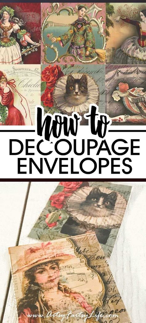 Fancy Envelopes, Envelope Book, Decoupage Crafts, Decoupage Tutorial, Decoupage Decor, Mod Podge Crafts, Crafts For Teens To Make, Decoupage Tissue Paper, Decoupage Diy