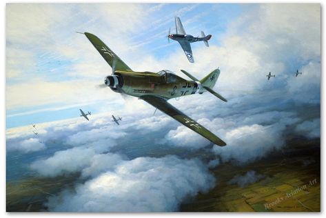 Focke-Wulf 190D - by Mark Postlethwaite Wwii Airplane Art, Aeroplane Painting, Wwii Plane Art, Skyscape Art, Kamikaze Pilots, Airplane Painting, Cartoon Airplane, Wwii Airplane, Aviation World