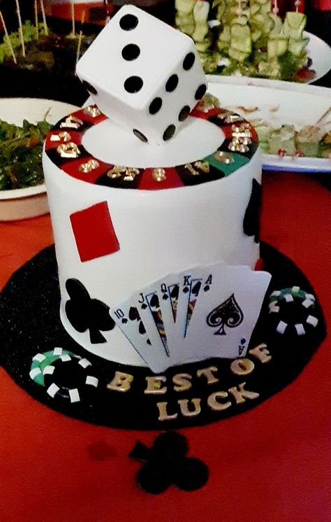 Casino theme cake Casino Theme Party For Men, Gambling Cake Ideas, Casino Theme Cake Ideas, Casino Cake Ideas, Casino Birthday Cake, Casino Theme Cake, Casino Cakes For Men, Retirement Party Cakes, Casino Cake