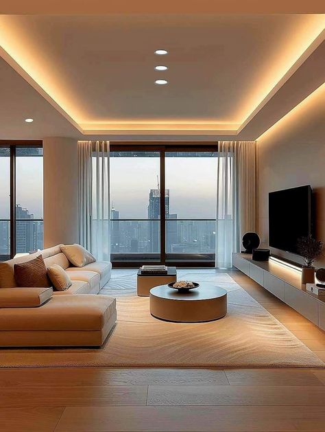 Raised Ceiling Living Room, Sofa Placement Layout Living Rooms, Tv Lounge Ceiling Design, Kitchen In Living Room, Bedroom Ideas Lighting, Bedroom Inspo Minimalist, Light Bedroom Ideas, Bedroom Ideas For Teenage Girl, Minimalist Contemporary Living Room