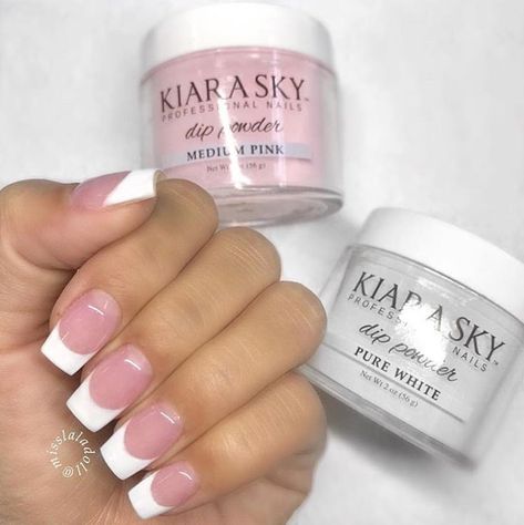 You can never go wrong with a classic French manicure! @misslaladoll does a perfect #dippowder mani using @kiaraskynails 'Medium Pink' and 'Pure White' both found in the Dip System Starter Kit 😍 #kiarasky #frenchmanicure #manicure #nails2inspire #pinkandwhite Nail Dipping Powder Colors, Acrylic Dip Nails, Nail Design Video, Sky Nails, Sns Nails, Nail Pictures, Popular Nails, Dip Powder Nails, Dipped Nails