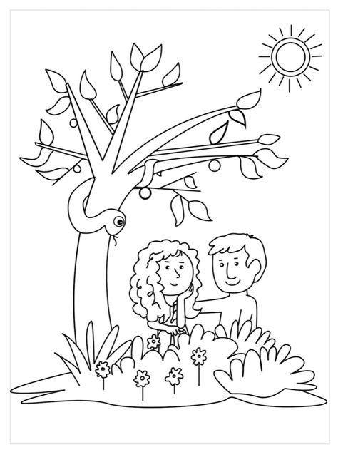 Adam And Eve Coloring Page For Preschool, Adam And Eve Drawing, Adam And Eve Coloring Page, Adam And Eve Craft, Adam And Eve, Heavenly Father, Toddler Crafts, Free Coloring Pages, Sunday School