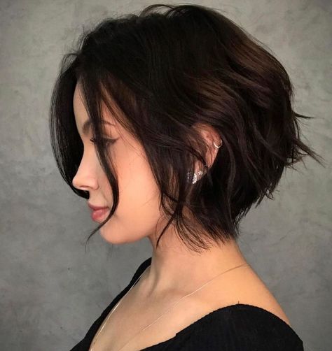 Micro Bob Thick Hair, French Bob Undercut, Short Above Chin Haircut, Short Back Long Front Haircut, Chin Length Pixie Haircut, French Bob Thick Hair, Feminine Short Hair Round Face, Alt Short Hair, Plus Size Short Hair