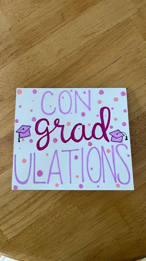 Pink color scheme graduation card saying “con-grad-ulations” Diy Grad Cards Easy, Homemade Grad Cards, Cute Grad Card Ideas, Card Ideas For Graduation, Easy Diy Graduation Cards, Graduation Card Ideas Diy, Cute Graduation Card Ideas, Homemade Graduation Cards Handmade, Graduation Poster Ideas Signs Handmade