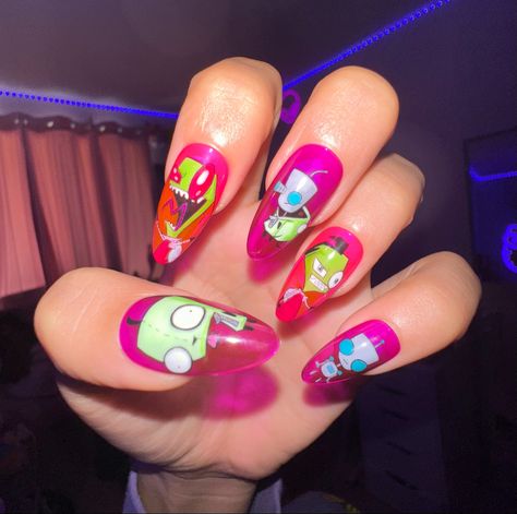 Invader Zim Nails, Invader Zim, Force, Nail Art, Nails, Quick Saves, Beauty, Art, Nail Arts