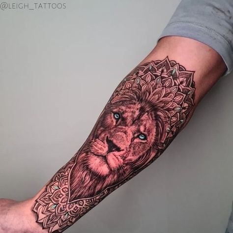 Lion Mandala Tattoo, Mandala Lion Tattoo, Lion Mandala, Mandala Tattoo Sleeve, Shin Tattoo, Basic Tattoos, Cartoon Character Tattoos, Leg Tattoo, Tattoo Needles