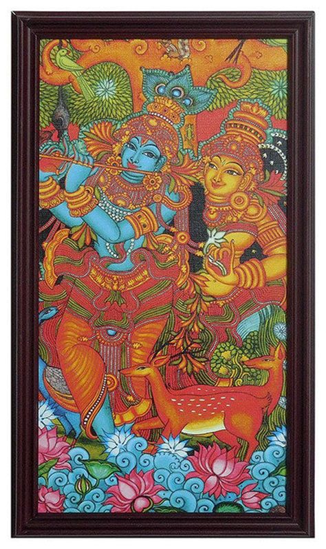 Handmade Mural Painting of Radha-krishna With Either Acrylic | Etsy Radha Krishna Mural Painting, Krishna Mural Painting, Kerala Mural Art, Deities Art, Hindu Cosmos, Kalamkari Art, Mural Art Design, Mural Paintings, Drawing Pics