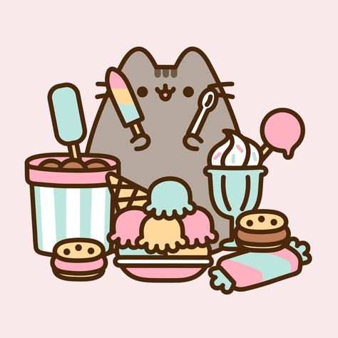 Pusheen, Cartoon Cat, Ice Cream, Drinks, Cream