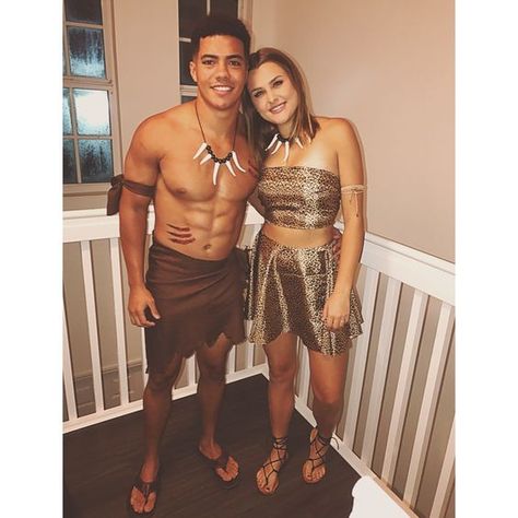 150+ Couples Halloween Costumes to make you both look like the Superstars of the party - Hike n Dip Tarzan And Jane Costumes, Cosmo And Wanda Costume, Caveman Costume, Cool Couple Halloween Costumes, Meme Costume, Halloween Costumes Diy Couples, Diy Couples Costumes, Halloween Costumes To Make, Best Couples Costumes