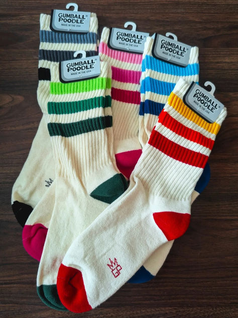 Bringin' the 70s/80s vibe with these groovy striped slouchy crew gym socks - super soft and cushiony, unisex, and made in the USA. 1980s Socks, 80s Socks, Gym Socks, Retro Socks, Socks Outfit, Socks Gym, Retro Gym, Black Salt, Sock Outfits