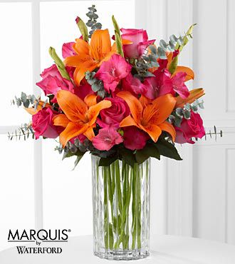 Orange Pink Flower Arrangements, Pink And Orange Flower Arrangements, Orange And Pink Bouquet, Rose Lily Bouquet, Wedding Flower Arrangements Pink, Rose And Lily Bouquet, Samba Rose, Orange Lily Flower, Lily Centerpieces