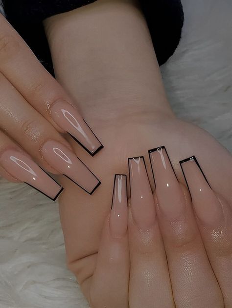 There's a new beauty trend taking over Instagram and it's absolutely stunning. Say hello to "quartz nails". Gray French Tip Nails Coffin, Play Bunny Nails Acrylic, Easy Acrylic Ideas Nails, Square Nail Designs White Tip, Minimalist Coffin Nail Design, Box Tip Nails, Simple Edgy Nails Square, Cuffing Nail Design, Nude Fall Nails Acrylic