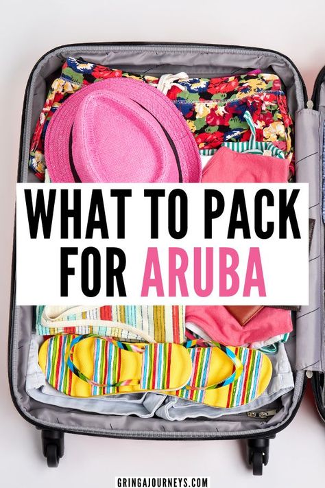 Don't forget anything at home with this Aruba packing list! Learn what to wear in Aruba, what to pack for the beach, and other essential items to pack for an Aruba vacation. | what to wear in the evening in aruba | packing list for vacation aruba | things to pack aruba | aruba dress code |packing list for aruba | what to pack for aruba vacation | what to bring to aruba | things to bring to aruba | what to wear in aruba What To Wear In Aruba, Aruba Vacation Outfits, Pack For The Beach, What To Pack For Vacation, Aruba Vacation, Things To Pack, Beach Vacation Packing List, Aruba Travel, Travel Guide Book