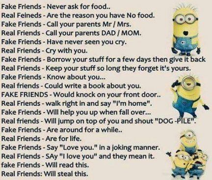 real or fake friends who are you? Minion Humour, Funny Minion Memes, Minion Jokes, Friendship Humor, Funny Minion Quotes, Minion Quotes, Minions Quotes, Friendship Quotes Funny, Funny True Quotes