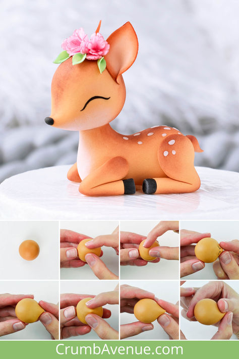 Fawn Cake, Fondant Animals Tutorial, Cakes For Kids, Fimo Kawaii, Deer Cakes, Hanging Craft Ideas, Woodland Cake, Clay Crafts For Kids, Fondant Animals