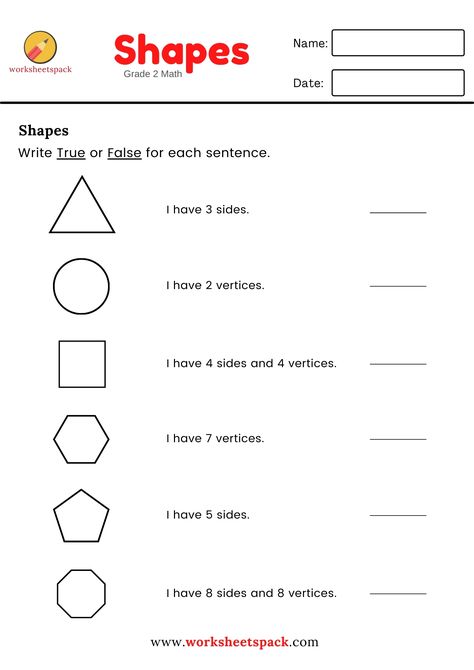 Grade 2 Math Shapes Printable. Write True or False for each sentence. 2d Shapes Worksheet 2nd Grade, Olympiad Maths Worksheet For Grade 2, Shapes Activities For Grade 1, Plane Shapes Worksheets, Geometry Worksheet Class 3, Basic Geometry Worksheets, Shapes Worksheet For Class 1, Plane Shapes Activities, 2d Shapes Worksheets For Grade 1