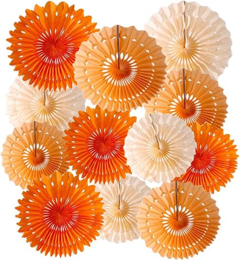 Amazon.com: Party Hanging Paper Fans Decorations Orange Hanging Honeycomb Round Paper Fans Kit For New Year Baby Birthday Wedding Bachelorette Photo Backdrops Anniversary Paper Party Supplies 12pcs Orange Pack : Home & Kitchen Orange And White Party Decor, Cricut Party Decor, Orange Hanging, Ceiling Window, Paper Garlands, Blue Party Decorations, Paper Fan Decorations, Fall Party Decorations, Triangle Banner