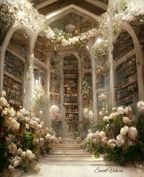 Heavenly Bedroom Aesthetic, Aesthetic Libraries, Heavenly Bedroom, Library Artwork, Fantasy Library, Interior Concept Art, Fantasy Dream, Library Interior, Whimsical Bedroom