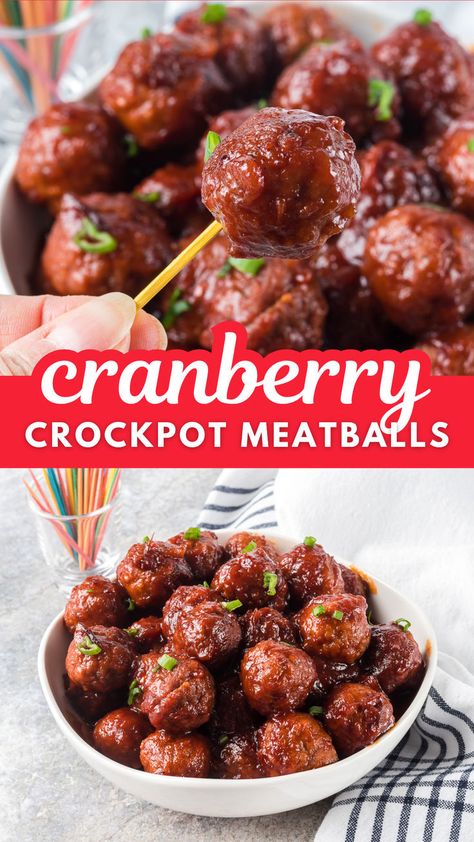 If you’re looking for the perfect appetizer or party snack, these Cranberry Meatballs are a must-try! These delicious, beefy cocktail meatballs are smothered in a tangy sauce, making the perfect bite! Make this easy recipe and serve them at your New Year’s Eve party, for game day, or at your next potluck! These crockpot meatballs are a real crowd-pleaser! Drunk Moose Meatballs, Meatball Recipes Appetizer Crock Pot, Quick Crockpot Appetizers, Meatballs Crockpot Teriyaki, Crockpot Christmas Meatballs, Christmas Cranberry Meatballs, Meatball And Weenies Crockpot, Best Party Meatballs Crock Pot, Meatballs For Christmas Party