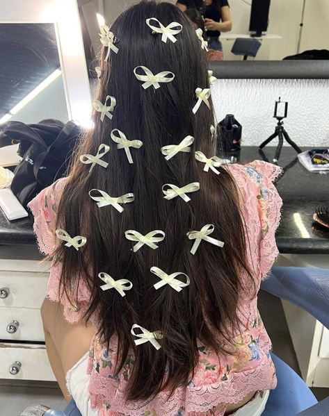 Milk Chocolate Brunette, Peinado Aesthetic, Ribbons Aesthetic, Chocolate Brunette, Hair Tiktok, Fanci Club, Luscious Hair, Hair Ribbons, Sandy Liang