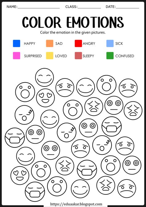 Feelings and Emotions Worksheet Thoughts And Feelings Activities, Emotion Sorting Activities, Color Emotions Feelings, Worksheets About Feelings, Aba Therapy Activities Emotions, Social Emotional Activities For Kindergarten, Emotion For Preschool, Understanding Emotions Worksheet, Big Feelings Activities