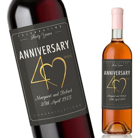 Wedding Anniversary Gift List, 40th Anniversary Ideas, Anniversary Wine Labels, 40th Wedding Anniversary Gifts, 40th Anniversary Party, Groom Party, 25th Anniversary Gifts, Wedding Wine Labels, 40th Anniversary Gifts