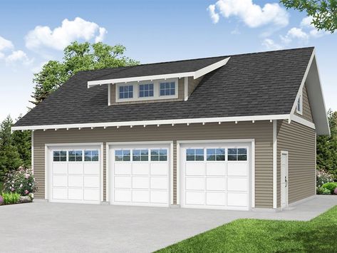 051G-0163: Craftsman Garage Plan with Loft Three Car Garage Plans, Diy Garage Plans, 3 Car Garage Plans, Detached Garage Designs, Garage Plans With Loft, Garage Plans Detached, Garage Loft, Cottage Style House Plans, Garage House Plans