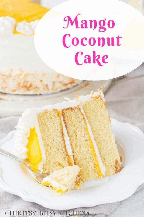 Mango Coconut Cake, Coconut Buttercream Frosting, Coconut Layer Cake, Mango Curd, Mango Desserts, Layer Cake Filling, Coconut Buttercream, Mango Dessert, Coconut Cake Recipe