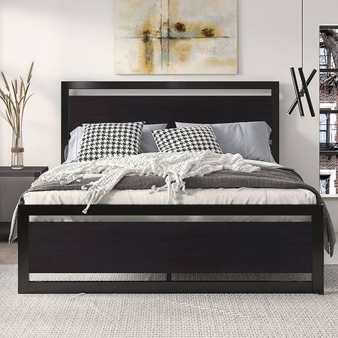 Amazon.com: SHA CERLIN Queen Size Bed Frame with Modern Wooden Headboard/Heavy Duty Platform Metal Bed Frame with Square Frame Footboard & 13 Strong Metal Slats Support/No Box Spring : Home & Kitchen Modern Wooden Headboard, Ham House, Bed Base Frame, Queen Size Bed Frame, Metal Platform Bed Frame, Full Size Bed Frame, Wooden Headboard, House Layout, Queen Size Bed Frames