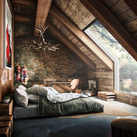 What Will Be the Design Style of our A-frame? - Chris Loves Julia Tiny Cottage Homes Interior, Dream Bedroom Master Romantic, Barn Bedrooms, Design Ložnic, Mountain Chalet, Attic Bedrooms, Attic Bedroom, Attic Rooms, Design Del Prodotto