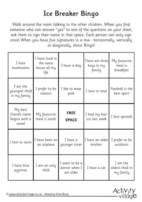 Kids have to find those who can truthfully answer "yes" to the statements in the squares. Teen Ice Breakers, Ice Breaker Bingo, Ice Breaker Games For Adults, Funny Ice Breakers, Bingo Card Template, Fun Group Games, Youth Group Games, Games For Adults, Ice Breaker Games