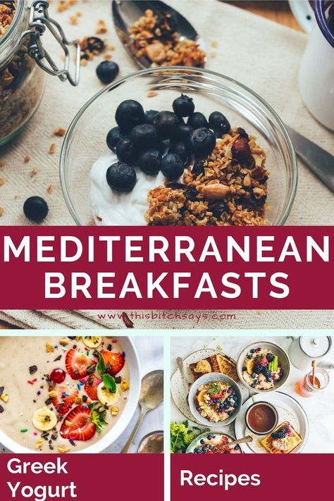 Wondering what to eat for breakfast on the Mediterranean Diet? Use Greek Yogurt! Try one of these awesome Greek Yogurt recipes today. What To Eat For Breakfast, Mediterranean Diet Breakfast, Mediterranean Breakfast, Mediterranean Diet Meal Plan, Easy Mediterranean Diet Recipes, Yogurt Breakfast, Greek Yogurt Recipes, Diet Recipes Flat Belly, Low Carb Diets