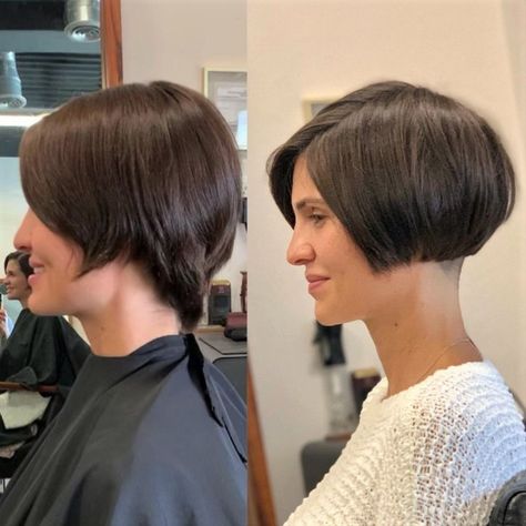 Nape Undercut for Short Bob Extra Short Bob, Shaved Nape Bob, Ear Length Bob, Short Bob With Undercut, Undercut Bob Haircut, Very Short Bob, Bob Ideas, Black Bob Hairstyles, Pixie Haircut Styles