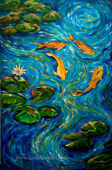 Here are two of my koi series of paintings. I have sold several paintings over the years with this theme and still I revist. The tall one is... Repetition Art, Monet Garden Giverny, Rhythm Art, Movement Art, Koi Painting, Pond Painting, Koi Art, Monet Water Lilies, Principles Of Art