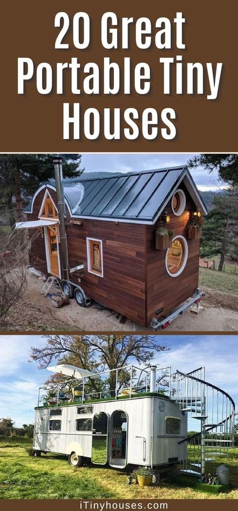 If you want a tiny home on wheels, this list of portable tiny houses is a place to start with tons of ideas to suit your needs and style! Portable House Ideas, Off Grid Tiny House On Wheels, Portable Storage Shed Tiny Homes, Tiny Home Trailer Plans, Tractor Trailer Tiny House, Van Tiny House, Small Tiny House On Wheels, Diy Tiny Home On Wheels, Rv Conversion To Tiny House